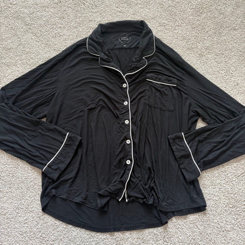 Cozy Earth Pajama Top Womens XL Black Long Sleeve Button Up Bamboo Soft Cozy